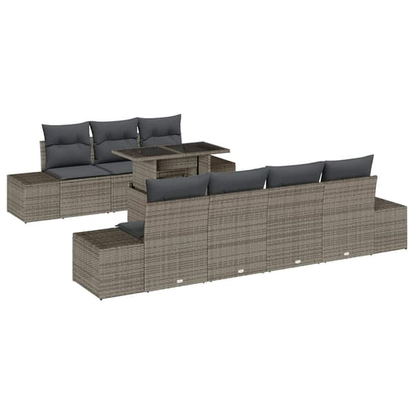 vidaXL Trädgårdsoffset 8 pcs Grå Poly Rattan och Pulverlackerad Stål