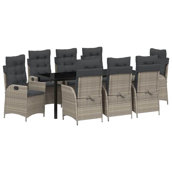 vidaXL Trädgårdsmöbelset med kudde 9 pcs Ljusgrå konstrotting