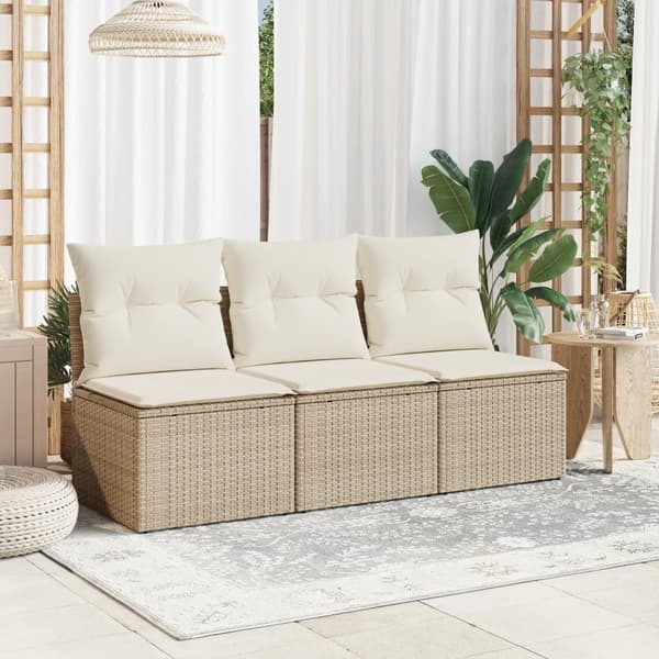 vidaXL Trädgårdssoffa 3-sits med dynor konstrotting beige