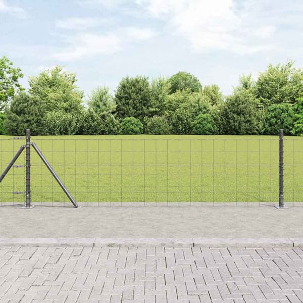 vidaXL Gjerde med stolpe Grå 0,6 x 10 m Stål og PVC