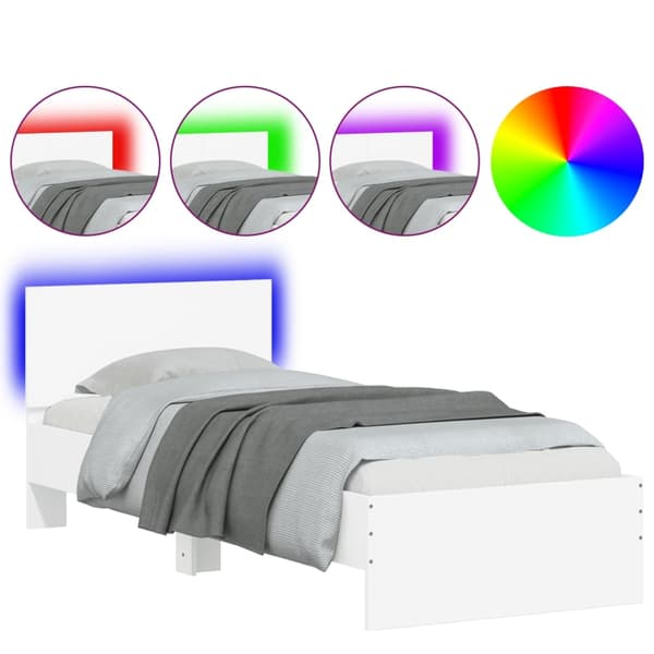 vidaXL Sengeramme med hodegavl og LED-lys hvit 75x190 cm