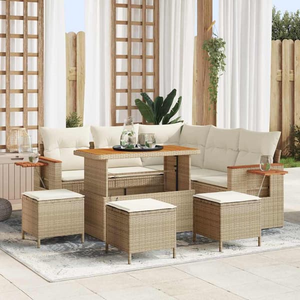 vidaXL Trädgårdsoffset 10 pcs Beige och gräddfärgad konstrotting