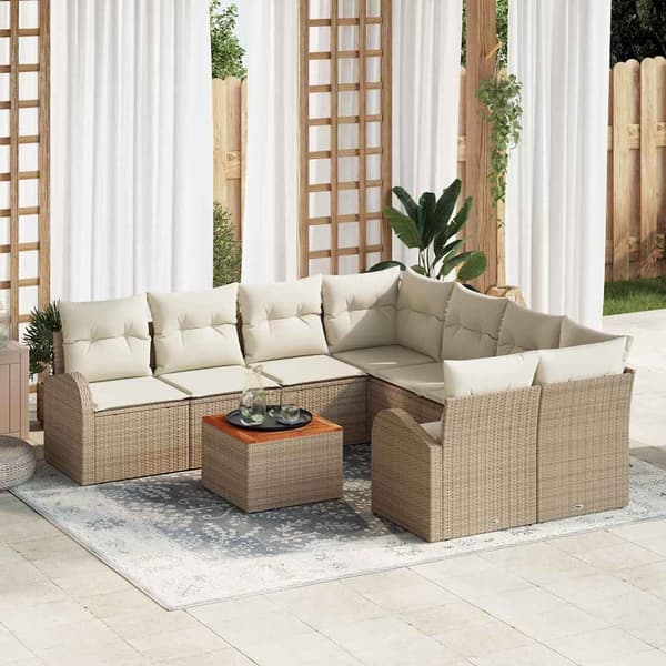 vidaXL Trädgårdssoffa Set 9 delar Beige Polyrotting