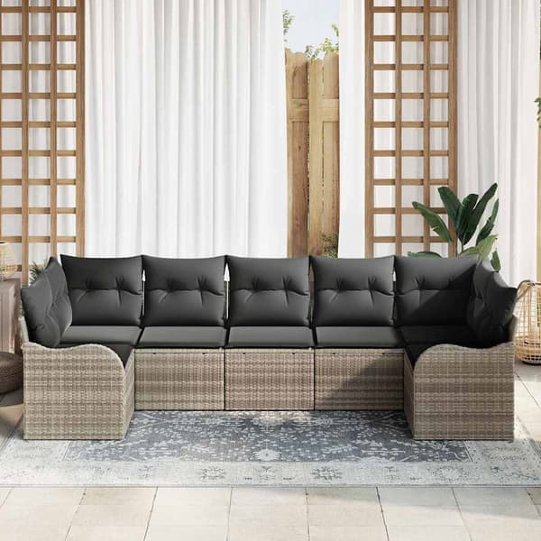 vidaXL Trädgårdsoffset med kudde 7 pcs Ljusgrå Poly rattan