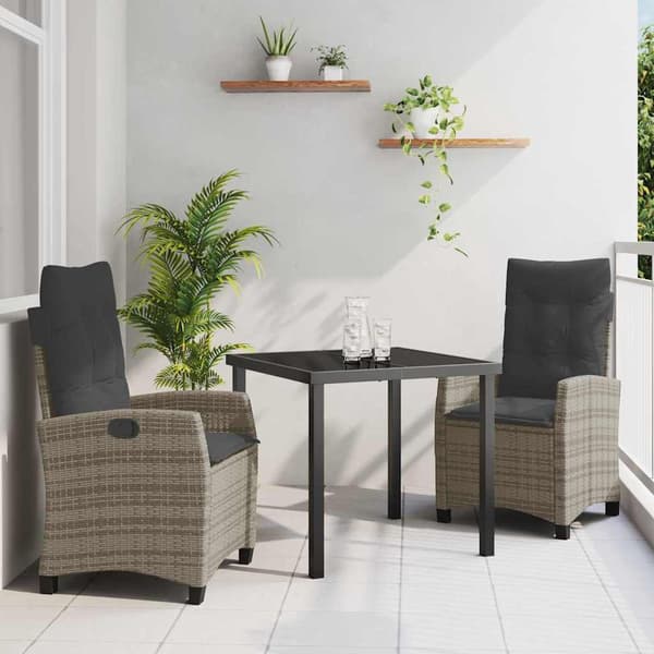 vidaXL Trädgårdsmöbelset med kudde 3 pcs Grå konstrotting