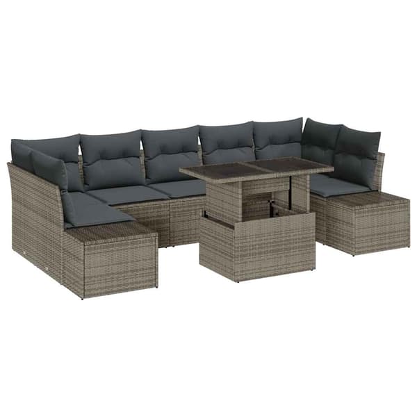 vidaXL Trädgårdsoffset 8 pcs Grå Poly Rattan och Pulverlackerad Stål