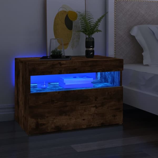 vidaXL TV-benk med LED-lys røkt eik 60x35x40 cm