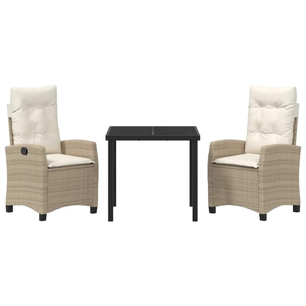 vidaXL Trädgårdsmöbelset med kudde 3 pcs Beige konstrotting