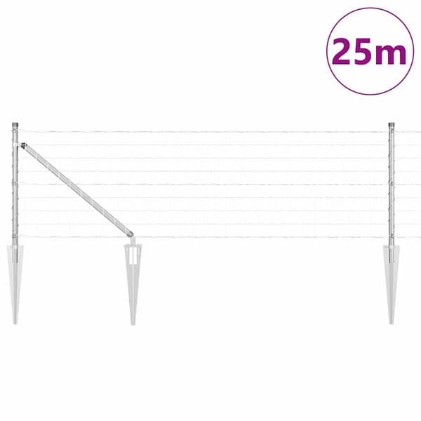 vidaXL Staket med stolpar, silver 0.6 x 25 m Stål