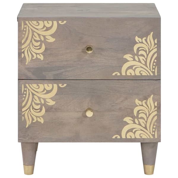vidaXL Nattbordskap 2 pcs Grå 40 x 33 x 46 cm Massiv mango tre