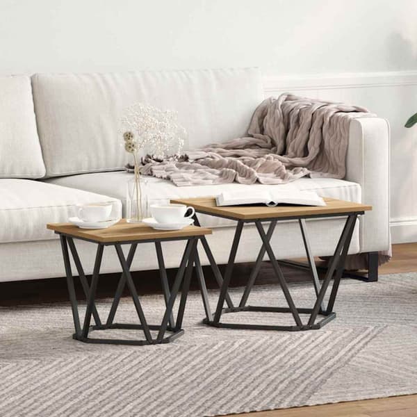 vidaXL Sidobordsset 2 pcs Artisan Ek Konstruerat trä och stål
