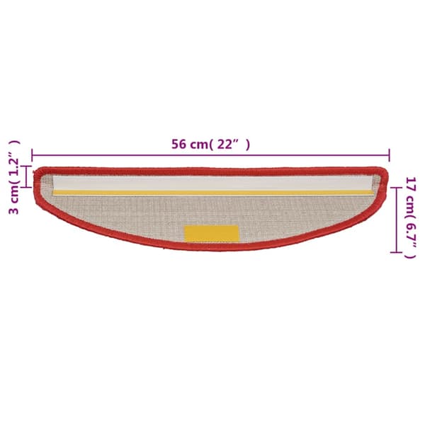 vidaXL Trappematter 15 stk 56x17x3 cm røde halvrund