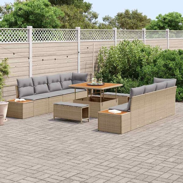 vidaXL Trädgårdsoffset 11 pcs Beige konstrotting