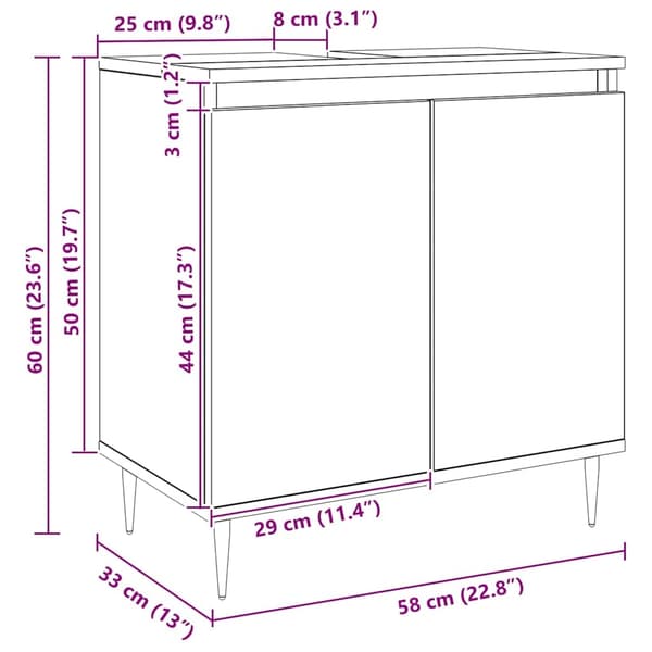 vidaXL Baderomsskap artisan eik 58x33x60 cm konstruert tre