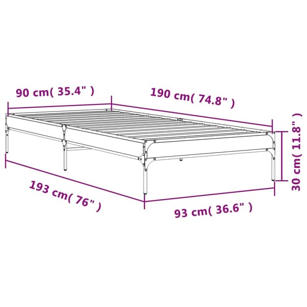 vidaXL Sengeramme røkt eik 90x190 cm konstruert tre og metall