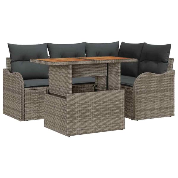 vidaXL Trädgårdsoffset med lagring 5 pcs Grå Poly rattan