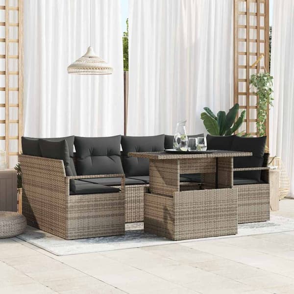 vidaXL Trädgårdsoffset med lagring 7 pcs Grå Poly rattan