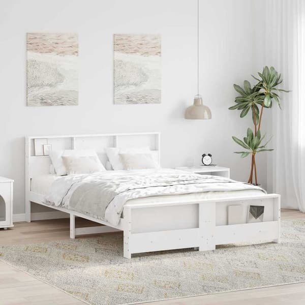 vidaXL Sengestamme med hodegjerde Hvit 160 x 200 cm Konstruert tre