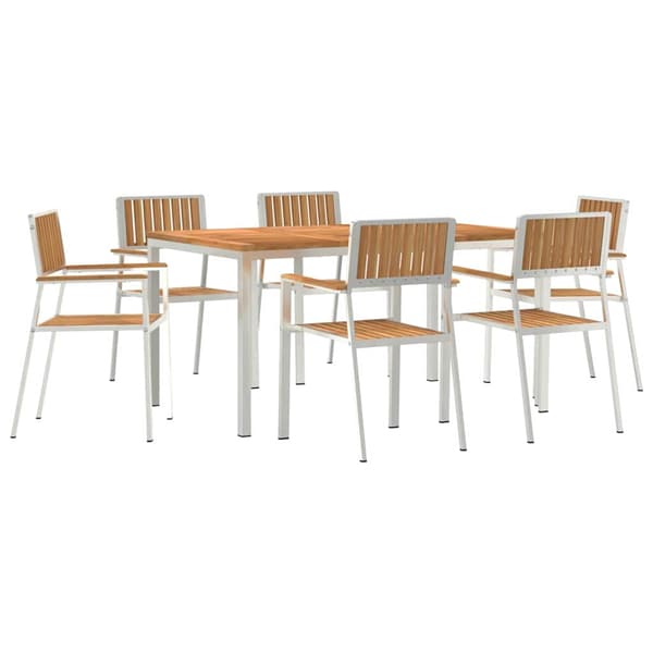 vidaXL Utomhusmatbord 7 pcs Brun Massivt teakträ