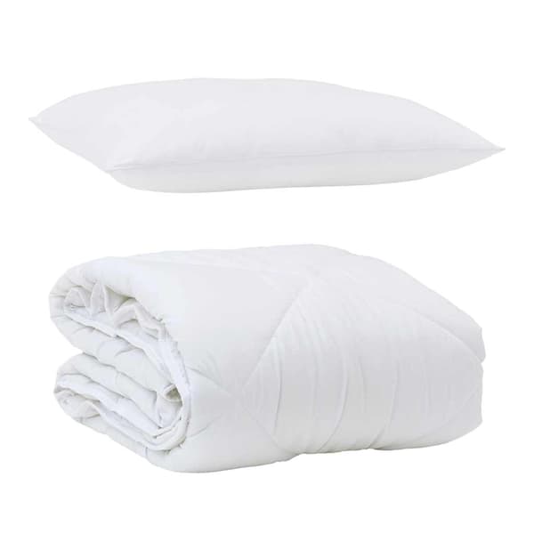 vidaXL Duntäcke med Kudde med kudde 2 pcs Vit Mikrofiber