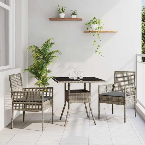 vidaXL Trädgårdsmöbelset 3 pcs Grå konstrotting