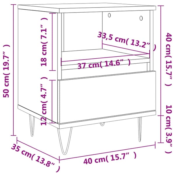 vidaXL Sängbord vit 40x35x50 cm konstruerat trä