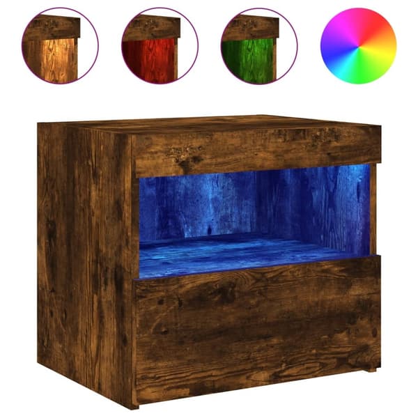 vidaXL Nattbord med LED røkt eik 50x40x45 cm
