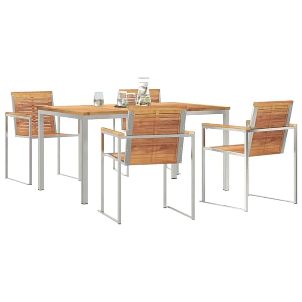 vidaXL Trädgårdsmöbelset 5 pcs Brun Massivt teakträ