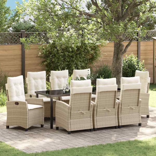 vidaXL Trädgårdsmöbelset med kudde 9 pcs Beige konstrotting