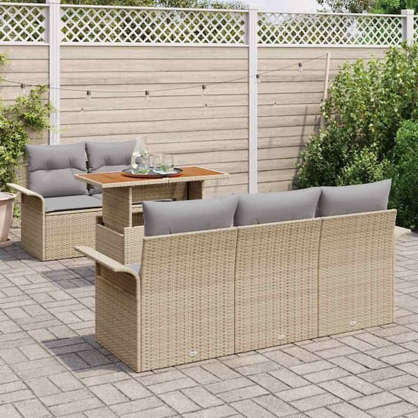 vidaXL Trädgårdsoffset med lagring 6 pcs Beige Poly rattan