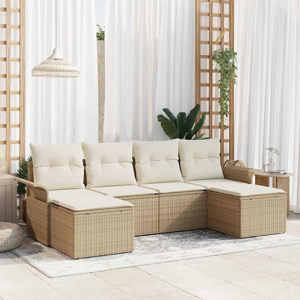 vidaXL Trädgårdsoffset med lagring 6 pcs Beige konstrotting