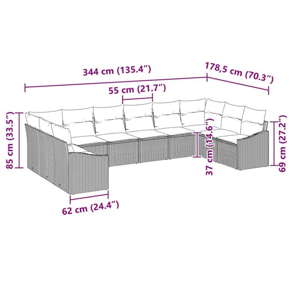 vidaXL Soffset med kudde 10 pcs Beige konstrotting
