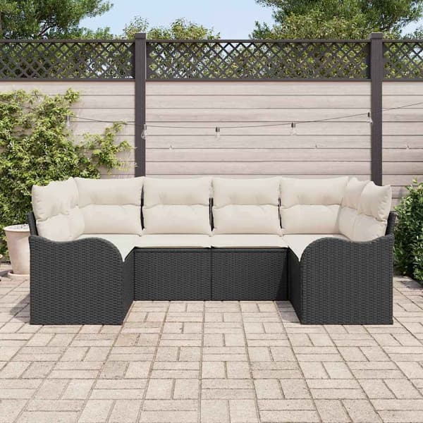 vidaXL Trädgårdsoffset med kudde 6 pcs Svart Poly rattan