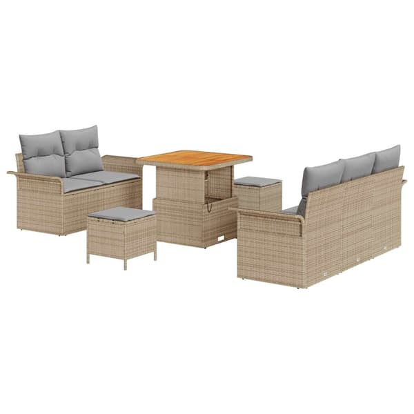 vidaXL Trädgårdsoffset med kudde 8 pcs Beige konstrotting