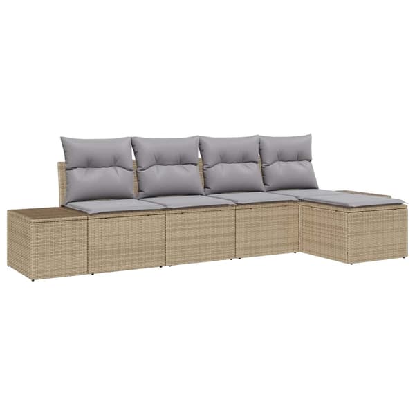 vidaXL Trädgårdssoffa Set med dyna 5 delar Beige polyrotting