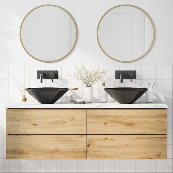 vidaXL Servanter 2 stk glans svart Ø42x14 cm keramikk