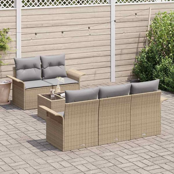 vidaXL Soffset med kudde 6 pcs Beige konstrotting