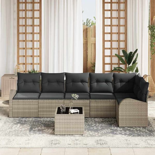 vidaXL Trädgårdsoffset med kudde 7 pcs Ljusgrå Poly rattan