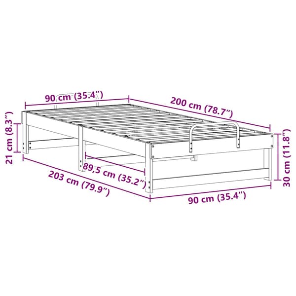 vidaXL Sängram Vit 90 x 200 cm Massiv furu