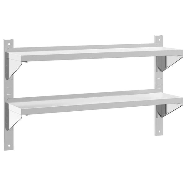 vidaXL Vegghylle 2 etasjer 100x23,5x60 cm sølv rustfritt stål