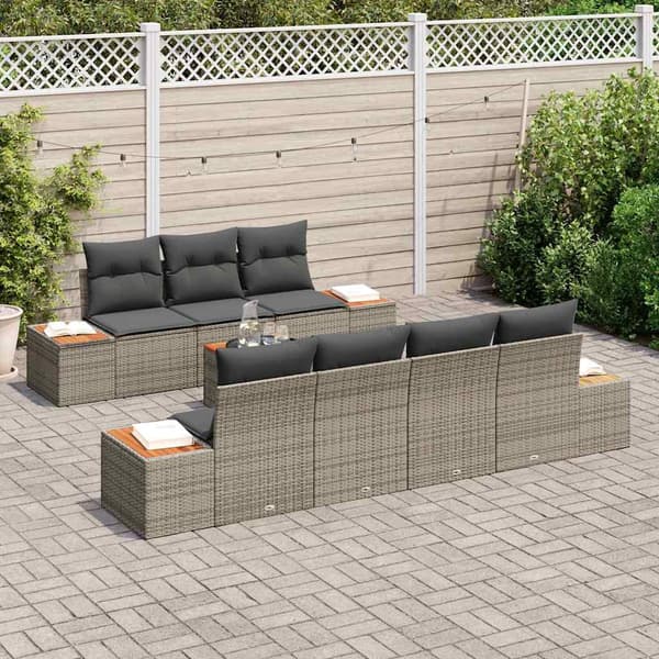 vidaXL Trädgårdsoffset med kudde 8 pcs Grå Poly rattan