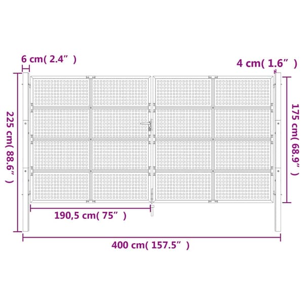 vidaXL Trädgårdsgrind antracit 400x225 cm stål