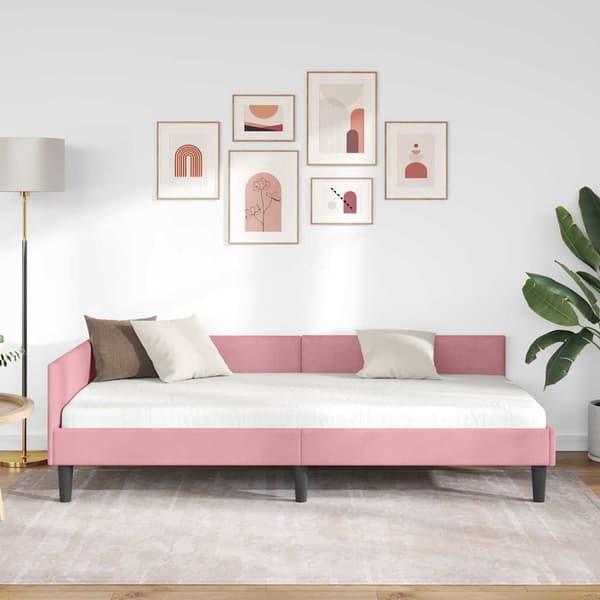 vidaXL Sängram Rosa 90 x 190 cm Sammet och konstruerat trä