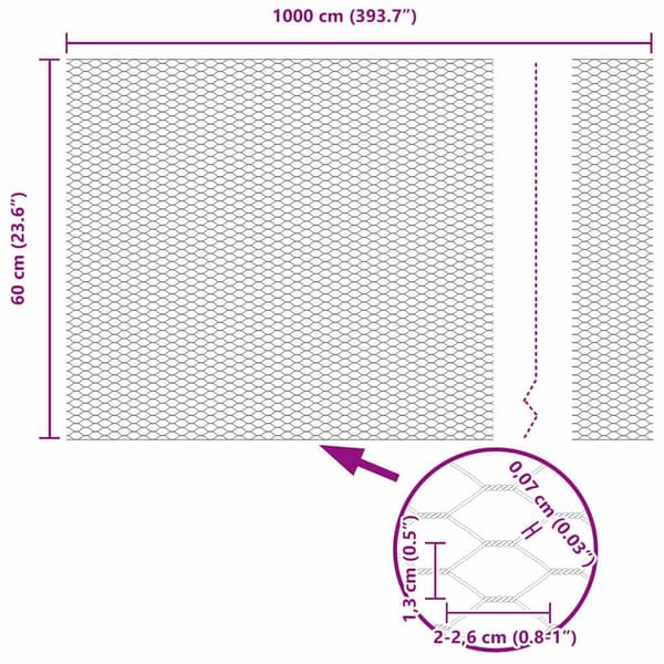 vidaXL Sekskantet gjerde Grå 0,6 x 10 m PVC