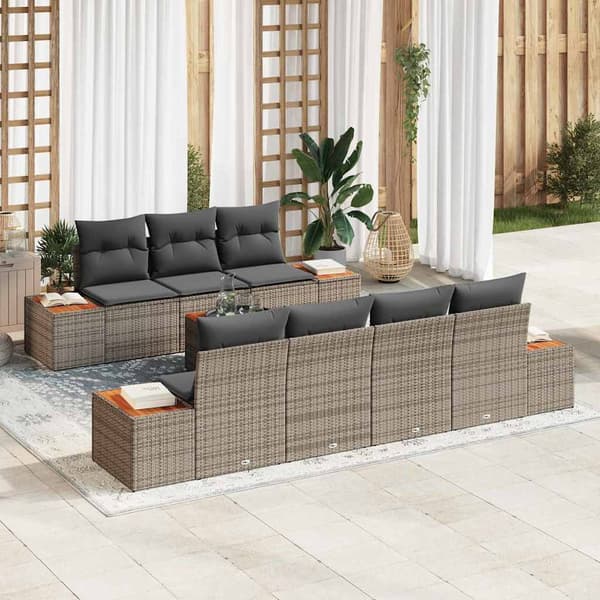 vidaXL Trädgårdsoffset med kudde 8 pcs Grå Poly rattan