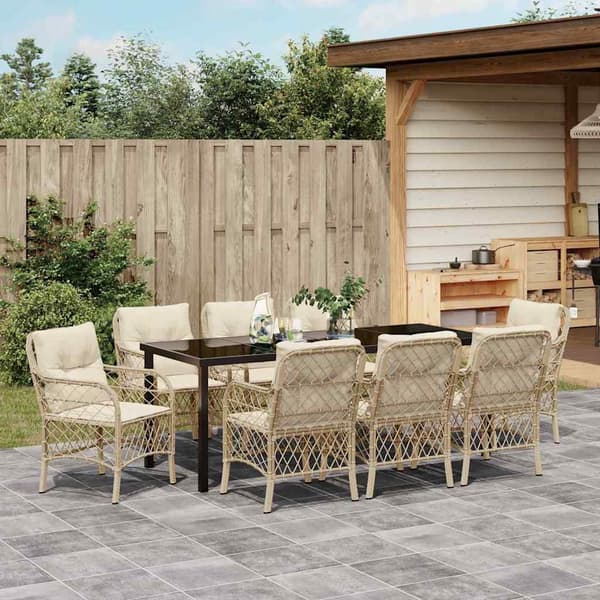 vidaXL Trädgårdsmöbelset med kudde 9 pcs Beige konstrotting