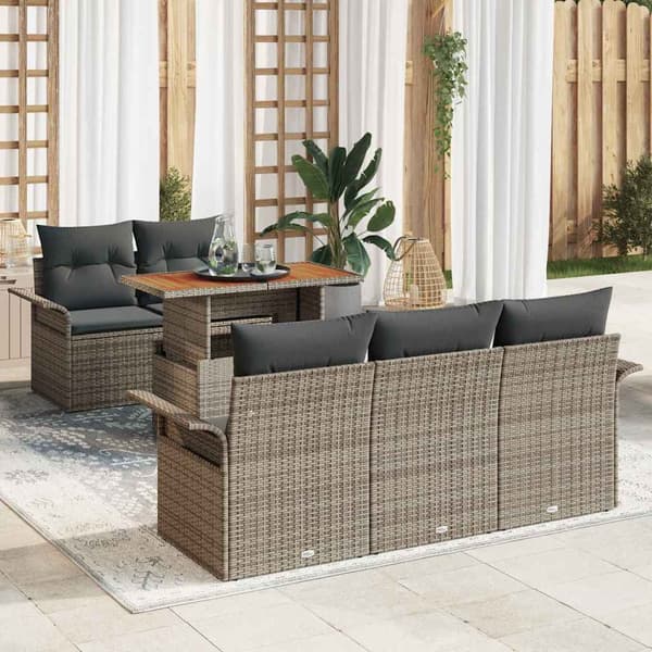 vidaXL Trädgårdsoffset med lagring 6 pcs Grå Poly rattan