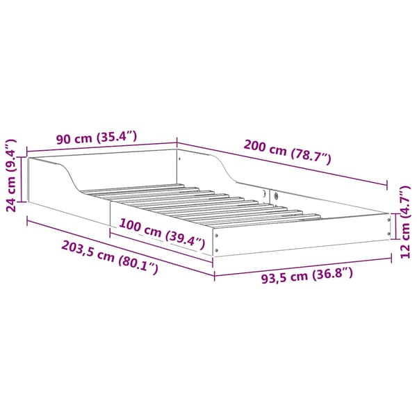 vidaXL Sängram Vaxbrun 90 x 200 cm Massiv furu