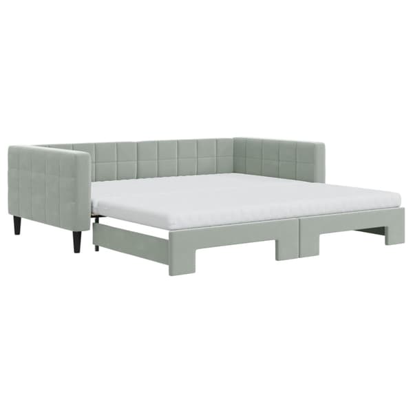 vidaXL Dagbädd utdragbar och madrasser ljusgrå 100x200 cm sammet
