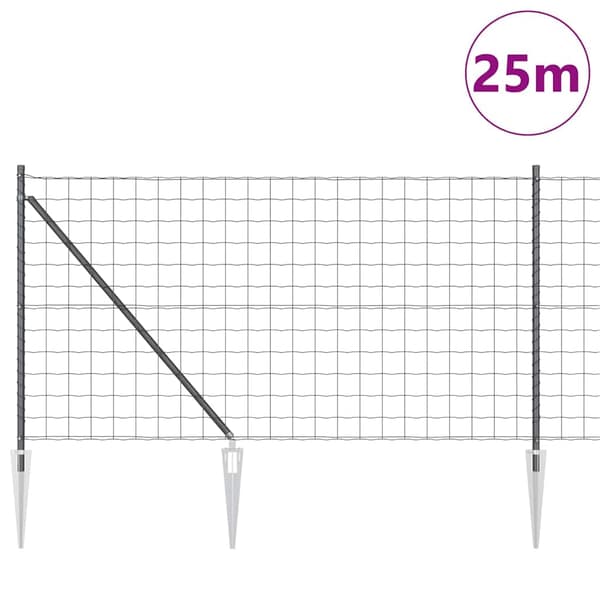 vidaXL Stängsel med stolpe Grå 1 x 25 m Stål